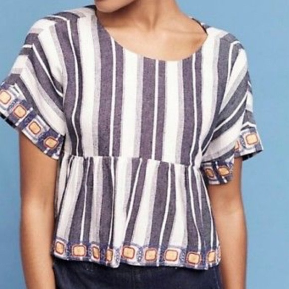Anthropologie Tops - Anthropologie Maeve striped embroidered blouse!